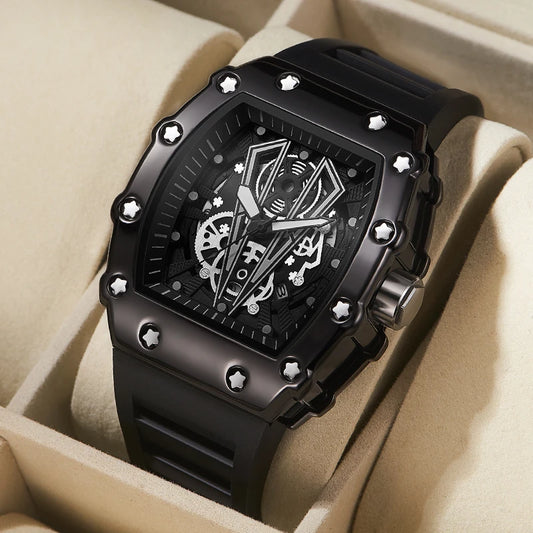 Brand New Men's Watch Fashion Clock Sports Male's Silicone Strap Automatic Movement Barrel Luminous Waterproof Quartz Wristwatch